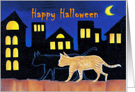 Black and orange cats on the Prowl Happy Halloween Greeting card
