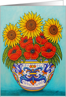 Umbria Sunflower Poppy Bouquet Birthday card