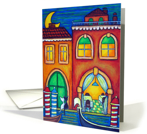 Romantic Venice with Cats Blank card (854589)