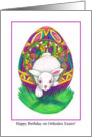 White Rabbit with ornate Easter Egg: Happy Birthday on Orthodox Easter card