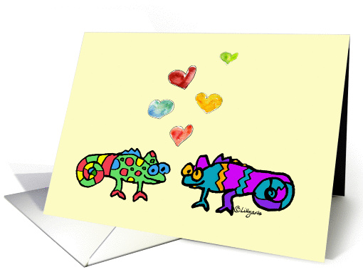 Two Cartoon Chameleon  in Love card (363878)