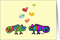 Two Cartoon Chameleon in Love card