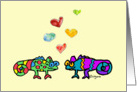 Two Cartoon Chameleon in Love card