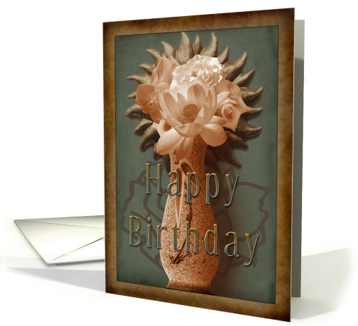 Earthen Floral Vase Happy Birthday card (108558)