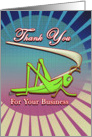 Gasshopper Thank You Business Card sun Rays Burst green Grass Hopper card