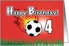 Happy 4th Birthday Soccer Ball red fire futball soccer card