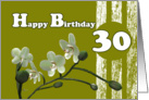 Happy 30th Birthday, White orchids on green card