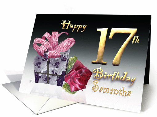 Gift box red rose birthday card Happy 17th Birthday pink... (1282420)