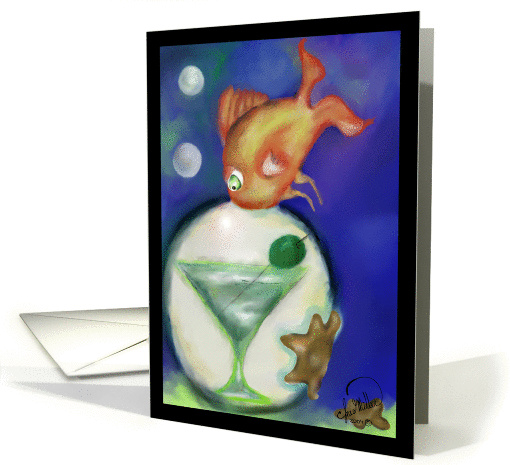 Orange fish Martini & green olive under the sea, blank card (1416318)