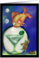 Orange fish Martini & green olive under the sea, blank card