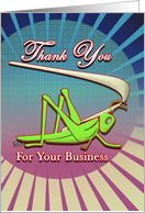 Gasshopper Thank You Business Card sun Rays Burst green Grass Hopper card