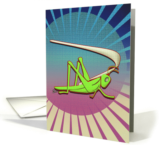 Gasshopper green cricket Card sun Rays Burst green Grass Hopper card