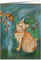 Cat Orange kitty stripes tabby cat monarch butterfly painting card