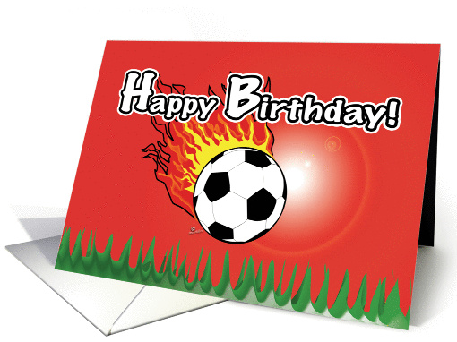 Happy Birthday Soccer Ball red fire soccer birthday card (990113)