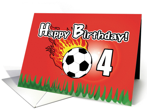 Happy 4th Birthday Soccer Ball red fire futball soccer card (990127)
