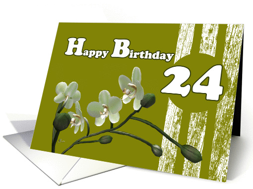 Happy 24th Birthday, White orchids on green card (991765)