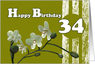 Happy 34th Birthday, White orchids on green card