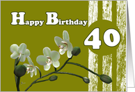 Happy 40th Birthday, White orchids on green card