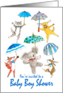 Baby Boy Shower Invitation - Blue Umbrella Animals card