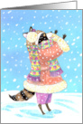 New Year Girl Raccoon dressed for Winter Snow card