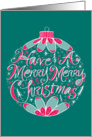 Merry Merry Christmas Ornament Hand Lettering card