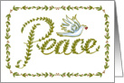New Year Peace Hand Lettering - Green Leaves, Red Berries & Dove card