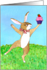 Happy Birthday - Dancing Bunny with Cupcake card