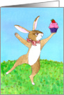Happy Birthday - Dancing Bunny with Cupcake card
