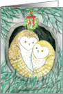 Christmas Barn Owls Under the Mistletoe card