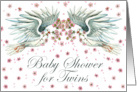 Baby Shower for Twins with Twin Doves and Cherry Blossoms card