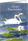 1st Wedding Anniversary Swans card