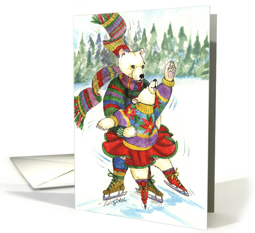 Christmas Ice Skating Polar Bears card (102473)