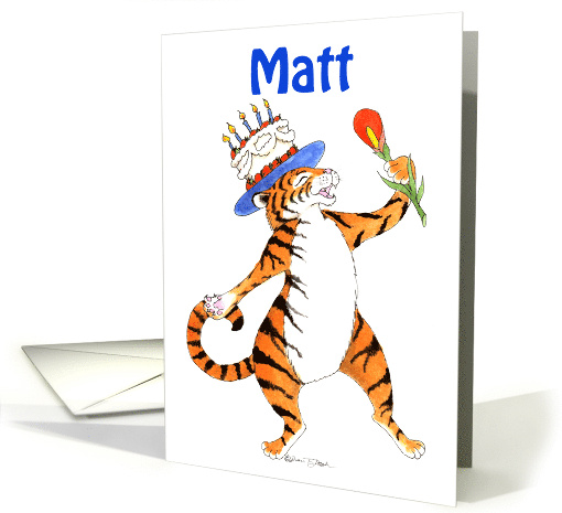 Birthday Singing Tiger with Cake on Head for Matt card (1194636)