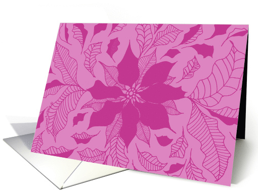 Poinsettia fuscia - damask Thanks card (120204)