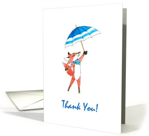 Baby Boy Shower Thank You - Red Fox with Blue Umbrella card (1309724)