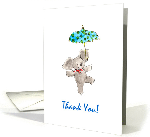 Baby Boy Shower Thank You - Elephant with Blue Umbrella card (1309768)