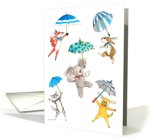 Baby Boy Shower Blue Umbrella Animals card (1312006)