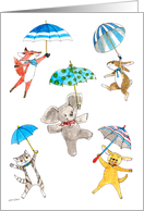 Baby Boy Shower Blue Umbrella Animals card