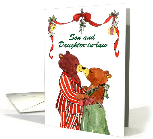 Son & Daughter-in-law, Christmas Eve Anniversary -Mistletoe Bears card