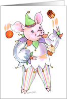 Juggling Jester Pig - Birthday card
