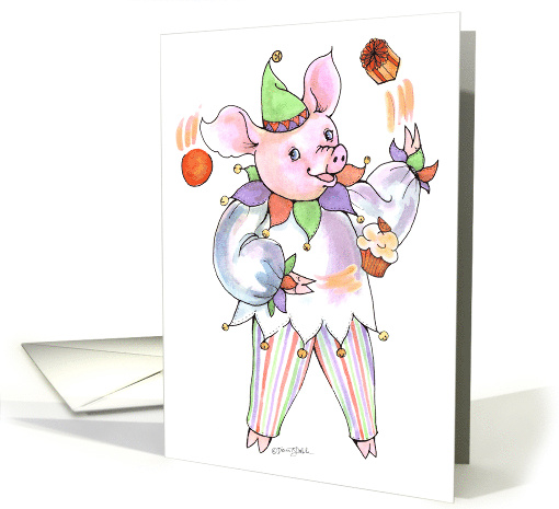 Juggling Jester Pig Oops Belated Birthday Wish card (1386148)
