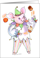 Juggling Clown Pig - Birthday Party invitation card