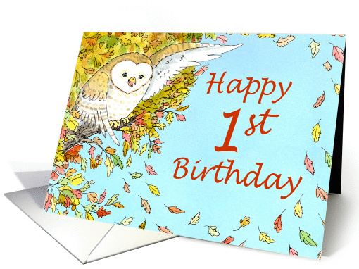 Happy 1st Birthday - Autumn Owl card (1402856)