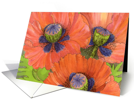 Red Poppies - blank note card (152521)
