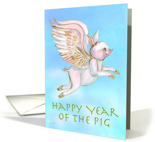 Happy Year of the Pig Winged Pig card (1554012)