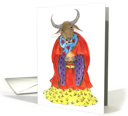Ox with Peach, Note card (352686)
