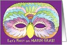 Parrot Mask Invite, Mardi Gras card