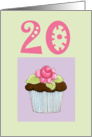 Rose Cupcake 20 birthday card