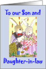 Congratz Son & Daughter-in-law Grandson Bunny Family card