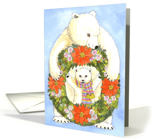 Polar Bear, Cub & Christmas Wreath card (533361)
